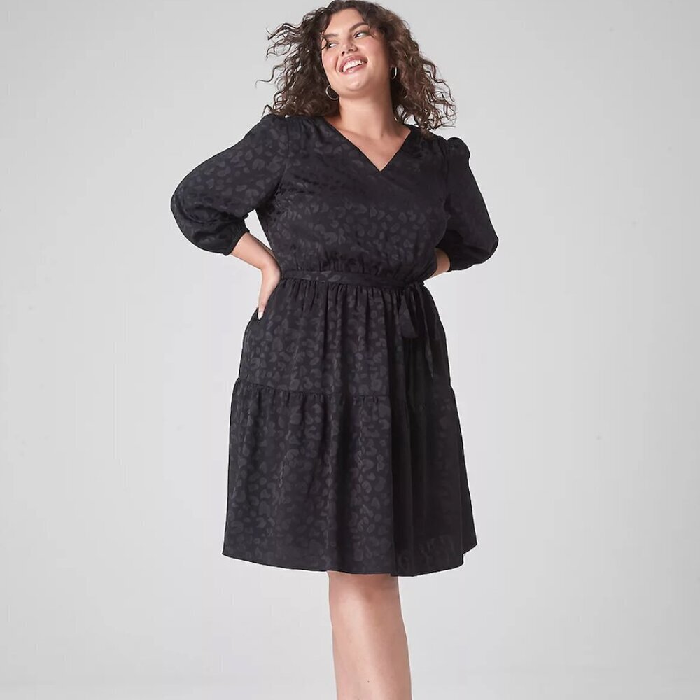 Lane Bryant 3/4-Sleeve Tiered Jacquard Fit & Flare Dress Size 26 NWT